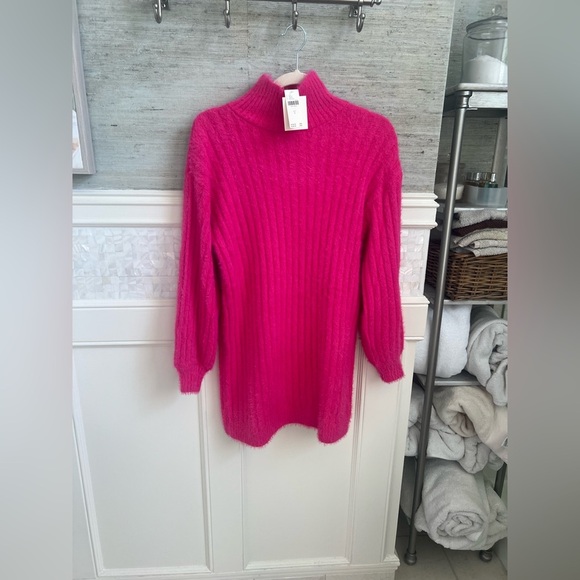 NWT new small Anthropologie flat white turtleneck sweater dress tunic pink - Picture 3 of 17